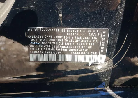 2016 Volkswagen Jetta 1.8T Sport z USA, uszkodzony, nr VIN 3VWD17AJ3GM233020